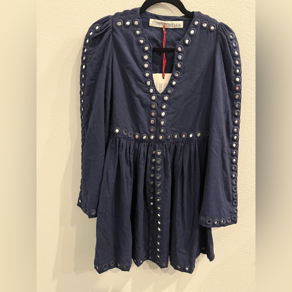 NWT Alix of Bohemia Silvia Midnight Mirror Dress Hand Embroidery Khadi Cotton XS - Picture 5 of 13